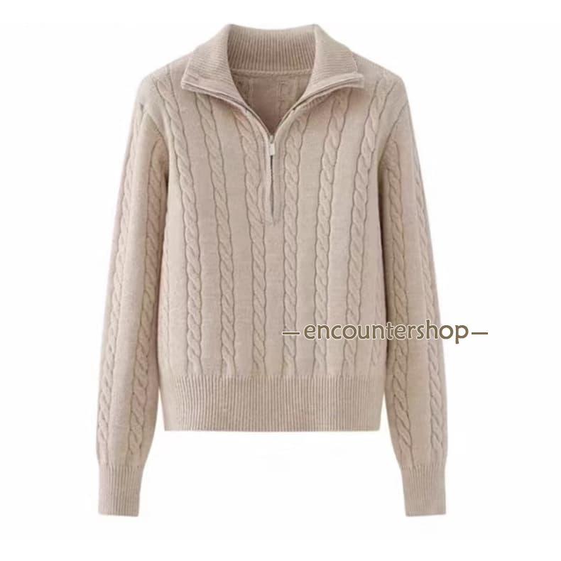 ニットセーター レディース秋冬 ハーフジップ ゴルフウェア ケーブル