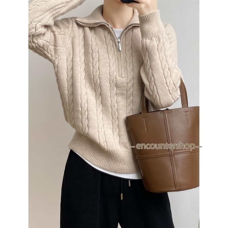 ニットセーター レディース秋冬 ハーフジップ ゴルフウェア ケーブル