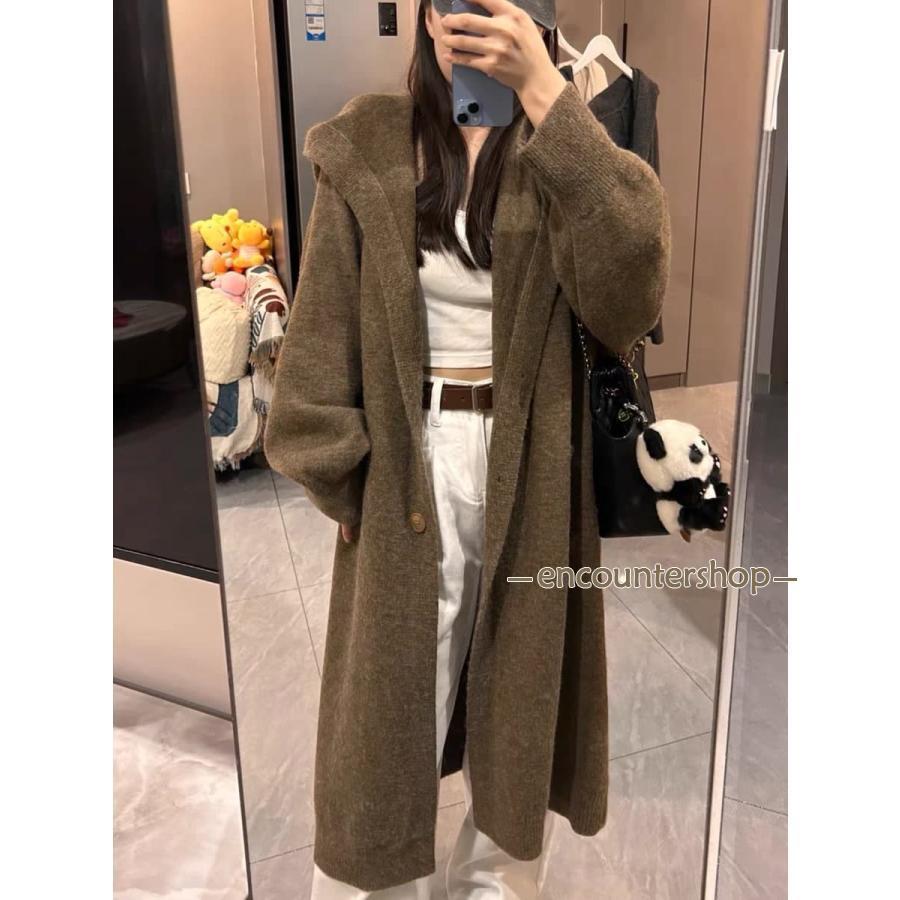 カーディガン レディースニットパーカー 秋冬 長袖 フード付き ニット ロングカーディガン 冬物 ニットアウター アウター コ | ブランド登録なし | 12