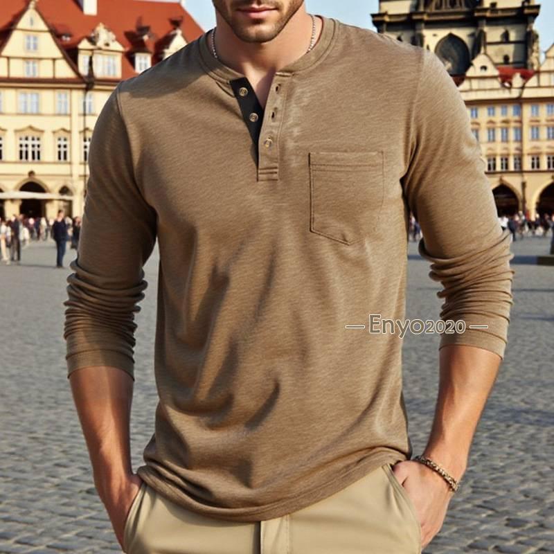 ヘンリーネック tシャツ メンズ 長袖 カットソー ポケット付き クルー