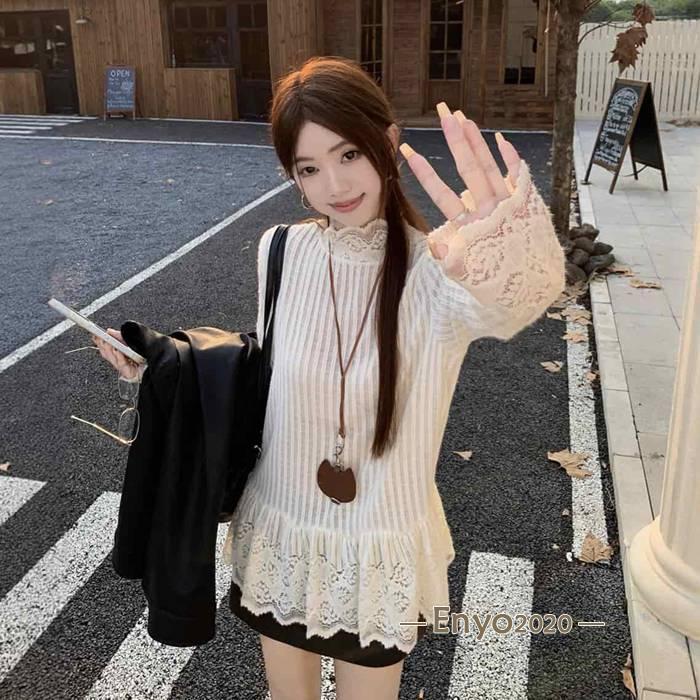 チュニック 裾レース Tシャツ 体型カバー レイヤード 重ね着 白