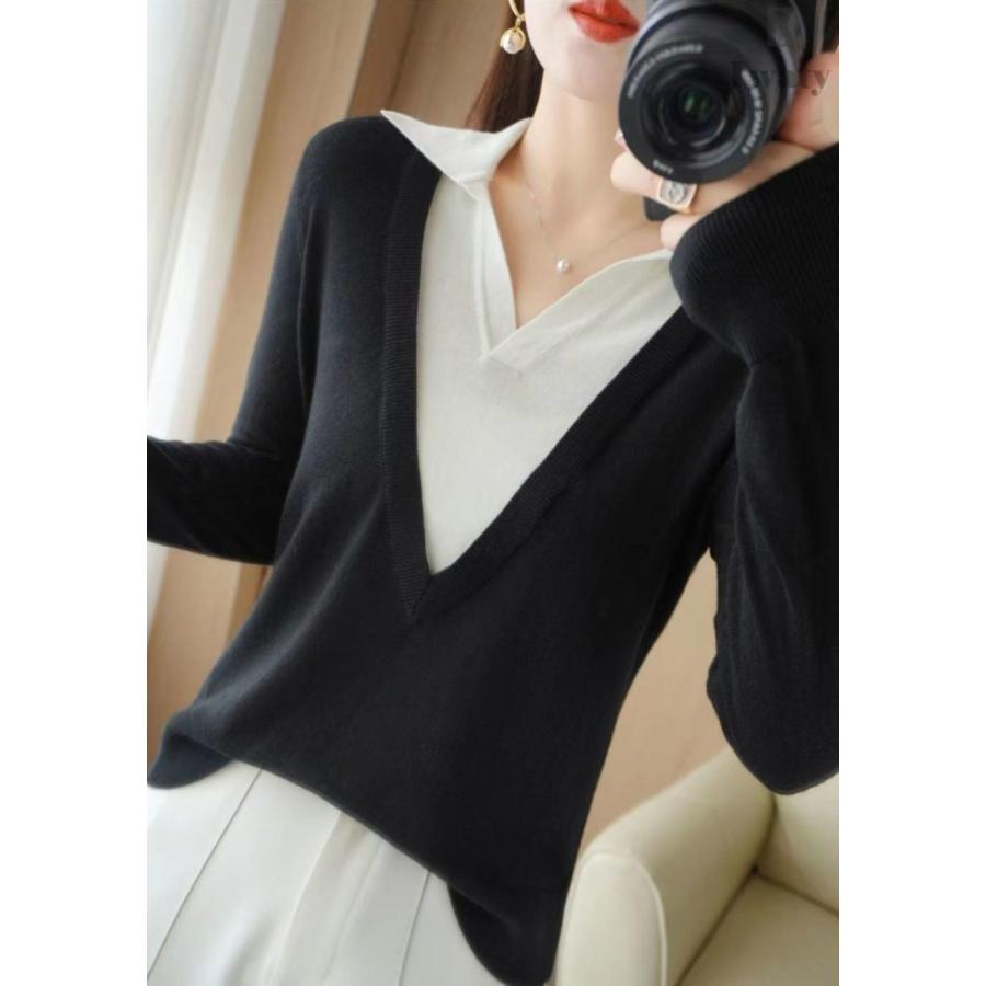 ins超人気 好評発売中 切り替え レイヤード ニットセーター : ネット