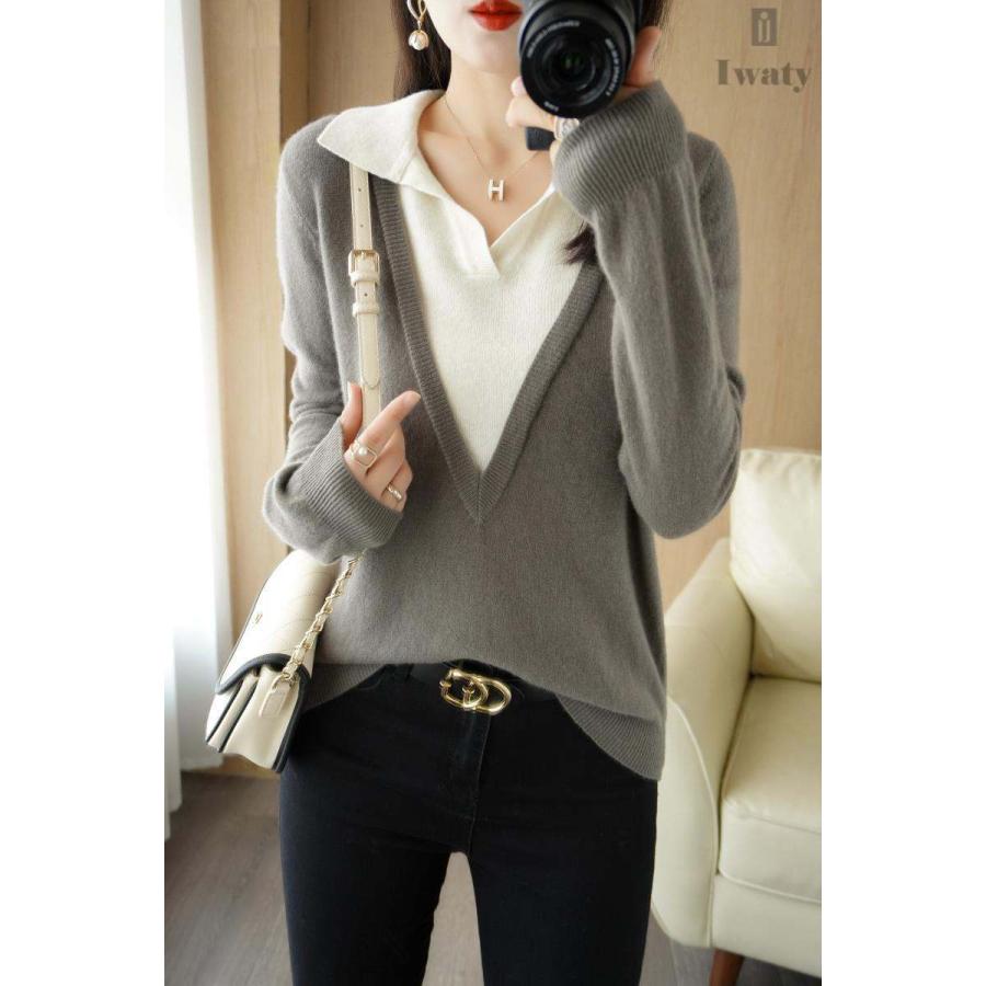 ins超人気 好評発売中 切り替え レイヤード ニットセーター : ネット