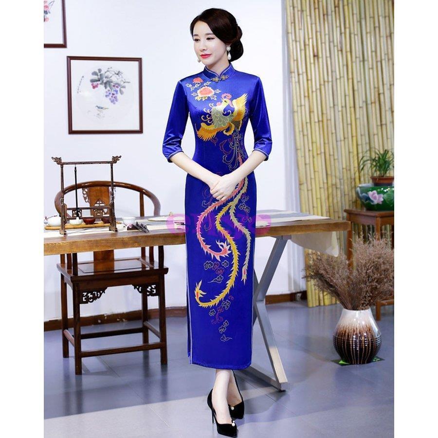 香港チャイナドレス 花 Velvet ビロード ロングワンピース 香港チャイナドレス 花 Velvet ビロード ロングワンピース