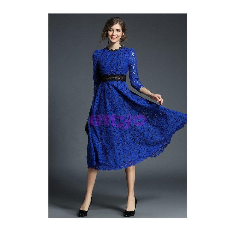 大きいサイズ ロングワンピース ドレス フォーマル レディース服 レディース レース 通販 7分袖 Aライン インターネット 結婚式ドレ