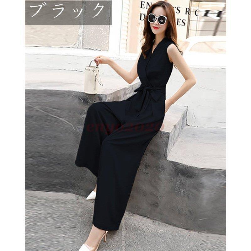 オールインワン レディース 40代 春夏 ワイドパンツ Vネックノー