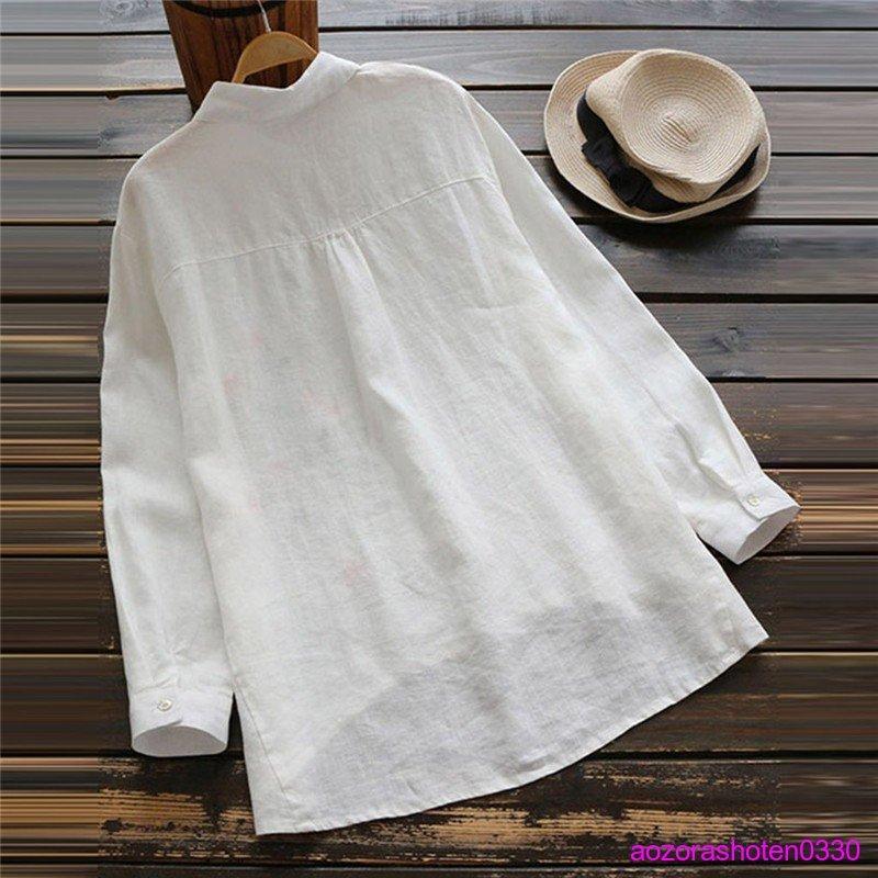 ブラウス　カットソー  トップス 大きいサイズ　 レディース 長袖 　綿 無地 コットン 　春秋　通勤通学 ブラウス レディース トップス シャツ 白 ホワイト OL 無地 長袖