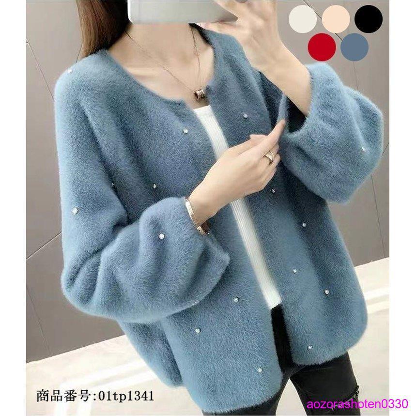 カーディガン レディース カーデ 春秋 ボア トップス 無地 ファージャケット ボリューム袖 ショート丈 フレンチスリーブ 通勤 50代 40代 30代