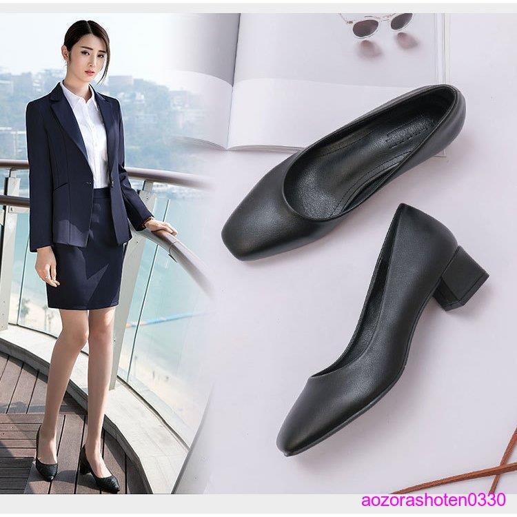 上品 韓国風 新作女性の事務靴だけで歩きやすい女性黒春夏秋冬のファッションの女性の美脚効果太めヒールピンヒール通勤軽量シューズ レディース Rei00 Aki370 ネットファミリー 通販 Yahoo ショッピング