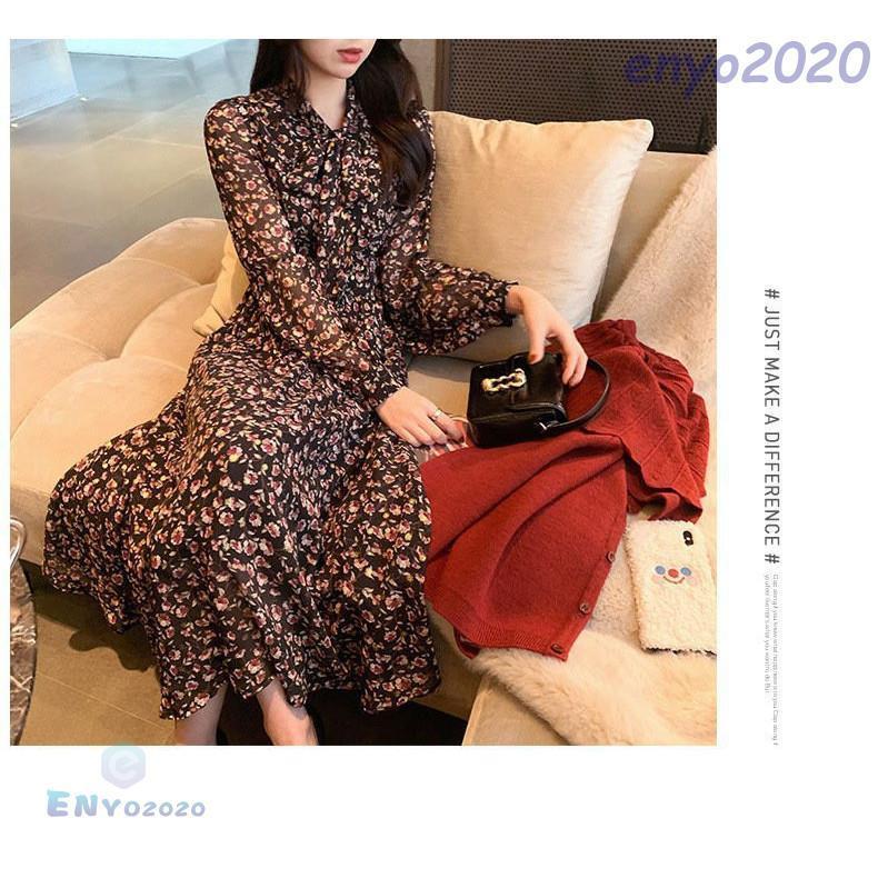 ワンピース レディース 30代40代 ロング丈ワンピース 冬コーデ 長袖 花柄ワンピ リボン シフォン 結婚式ドレス 大人可愛い Rx410 Smxz174 ネットファミリー 通販 Yahoo ショッピング