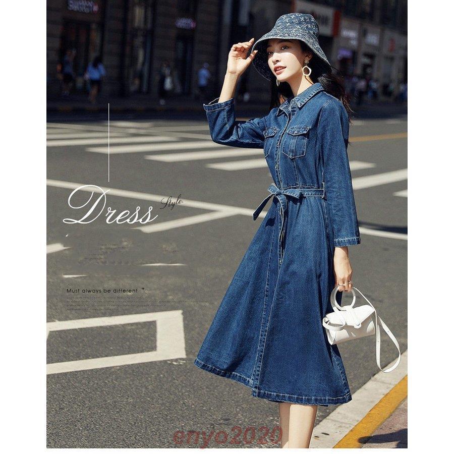 デニムワンピース レデイース 春秋 きれいめ シャツワンピース aライン