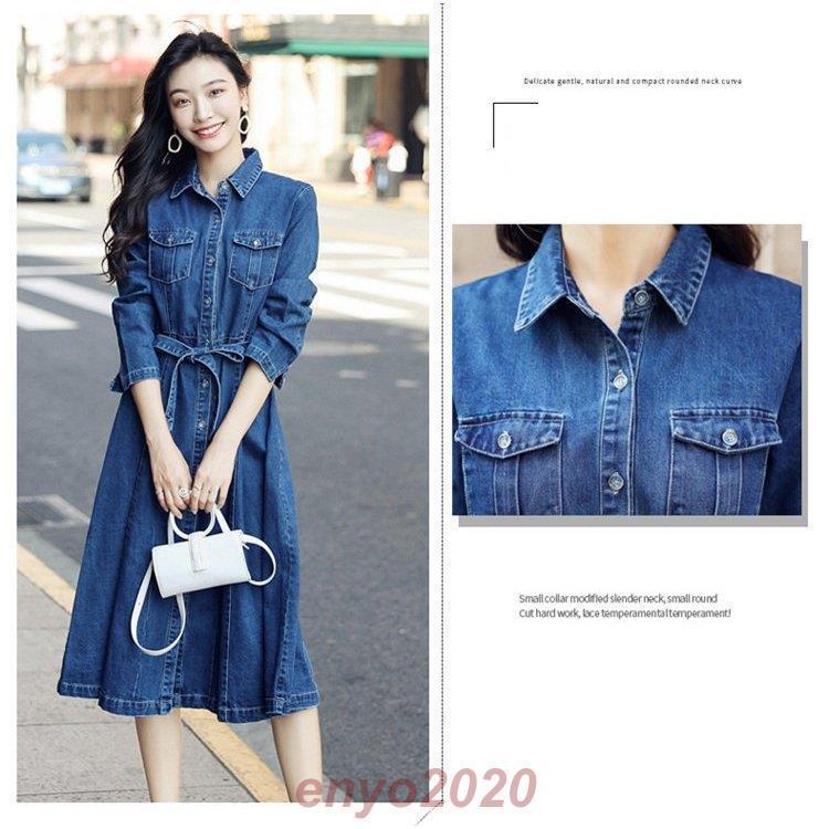 デニムワンピース レデイース 春秋 きれいめ シャツワンピース aライン