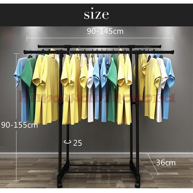 ギフト ハンガーラックおしゃれ頑丈2段低いダブル安い伸縮キャスター付き大容量ブラック黒パイ Trademarketingforce Com Br