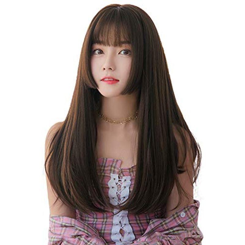 国内即発送 Feshfen ウィッグ かつら レディース フルウィッグ ロング ストレート ぱっつん 姫カット 姫髪