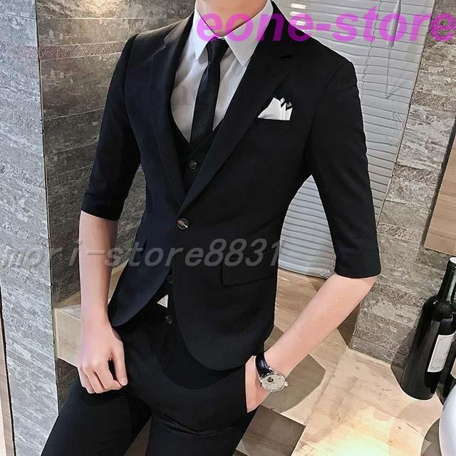 メーカー公式ショップ 3点セット メンズスーツ パンツ ブラックスーツ フォーマル パンツ ベスト ジャケット メンズスーツ 3点セット フォーマル ジャケット 3ピーススーツ 通勤 ビジネススーツ 5分袖 紳士服 ベスト ビジネススーツ