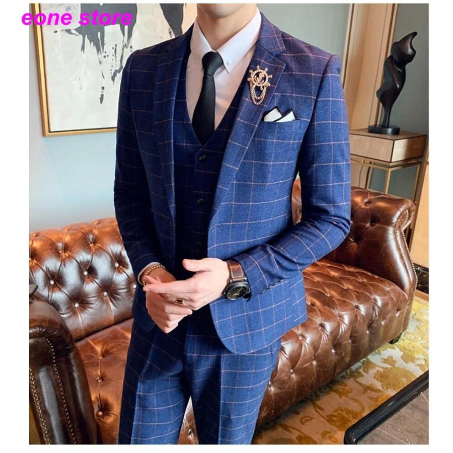メンズスーツ チェック柄 3点セットスーツ セットアップ タキシード 1つボタンスーツ フォーマルスーツ 結婚式 二次会 成人式 卒業式 就職活動 ビジネス 披露宴 Etxz3 E One Store 通販 Yahoo ショッピング