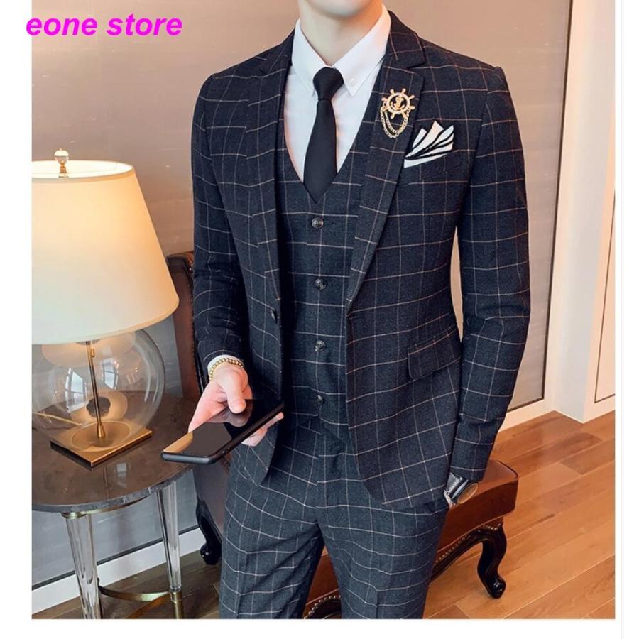 メンズスーツ チェック柄 3点セットスーツ セットアップ タキシード 1つボタンスーツ フォーマルスーツ 結婚式 二次会 成人式 卒業式 就職活動 ビジネス 披露宴 Etxz3 E One Store 通販 Yahoo ショッピング