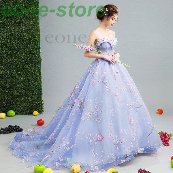 全品特価 カラードレス 青 結婚式 花嫁 演奏会 二次会 ロング 安い ウエディングドレス プリンセスライン 披露宴 発表会 パーティー コンサート クリアランス最激安 Www Superavila Com