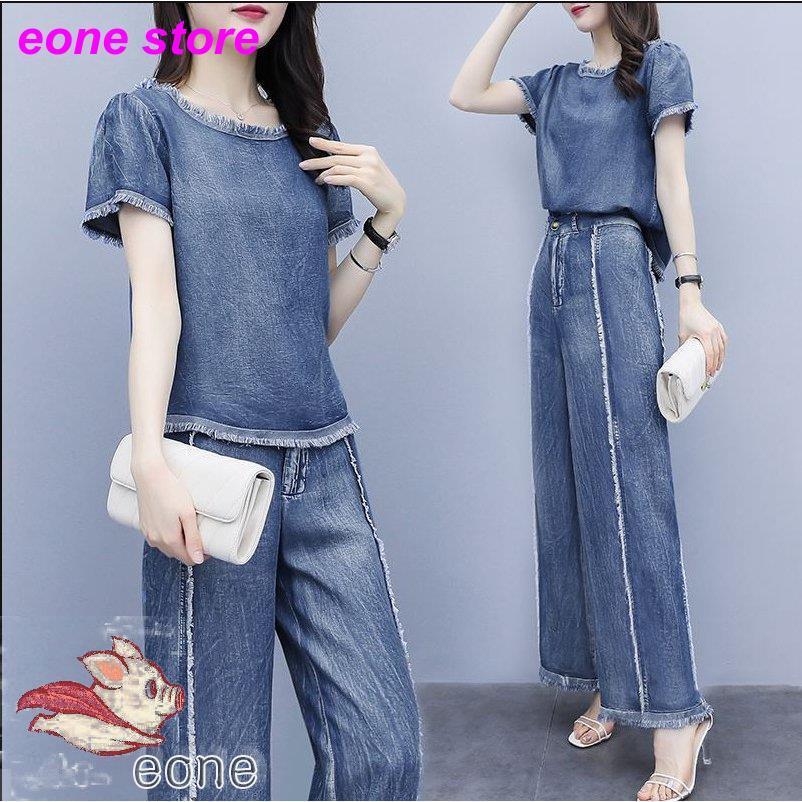 セットアップ レディース 夏 カジュアル 40代 きれいめ 大きいサイズ Tシャツ 半袖 ガウチョパンツ デニムパンツ フォーマル おしゃれ 通勤 大人 上品 着痩せ Ll1 E One Store 通販 Yahoo ショッピング