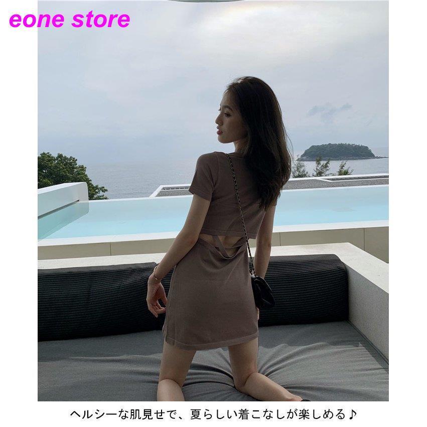 ワンピース レディース おしゃれ きれいめ 半袖 無地 シンプル 背中開き リメイク風 ショート丈 ミニ丈 ゆったり すっきり タイト Nz Hs2 E One Store 通販 Yahoo ショッピング