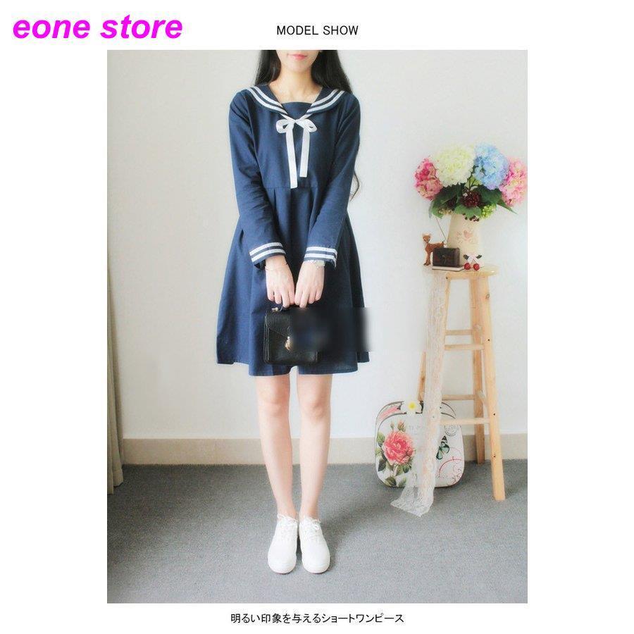 ワンピース レディース ショートワンピース 膝上丈ワンピース マリン風 セーラー服 セーラー風ワンピース 長袖 半袖 セーラーカラー リボン付き Nz Hs2 E One Store 通販 Yahoo ショッピング
