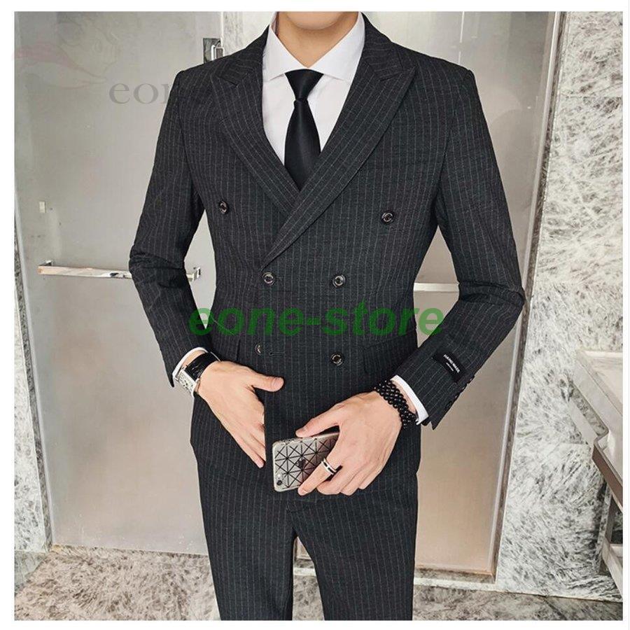 即納 大特価 カジュアル ストライプ ２点セットスーツ ダブルボタンスーツ セットアップ 上下セット ビジネススーツ メンズスーツ 就職活動 卒業式 成人式 結婚式 ビジネススーツ 細身 冠婚葬祭就職活 結婚式 紳士服 通勤 ビジネススーツ Aou Edu Sd