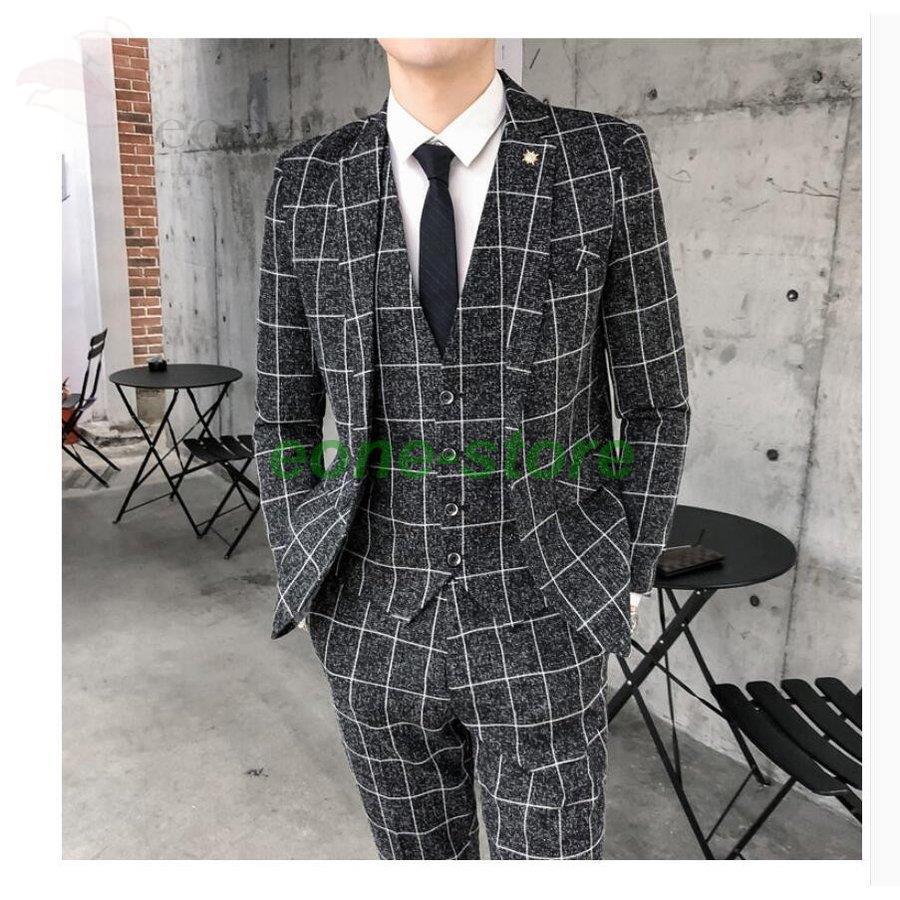 高級ブランド チェック柄 3点セットスーツ メンズスーツ 3ピーススーツ ビジネススーツ 就職活動 卒業式 成人式 結婚式 ビジネススーツ 1つボタン スーツ 披露宴 就職活 卒業式 成人式 二次会 結婚式 フォーマルスーツ スーツ フォーマル