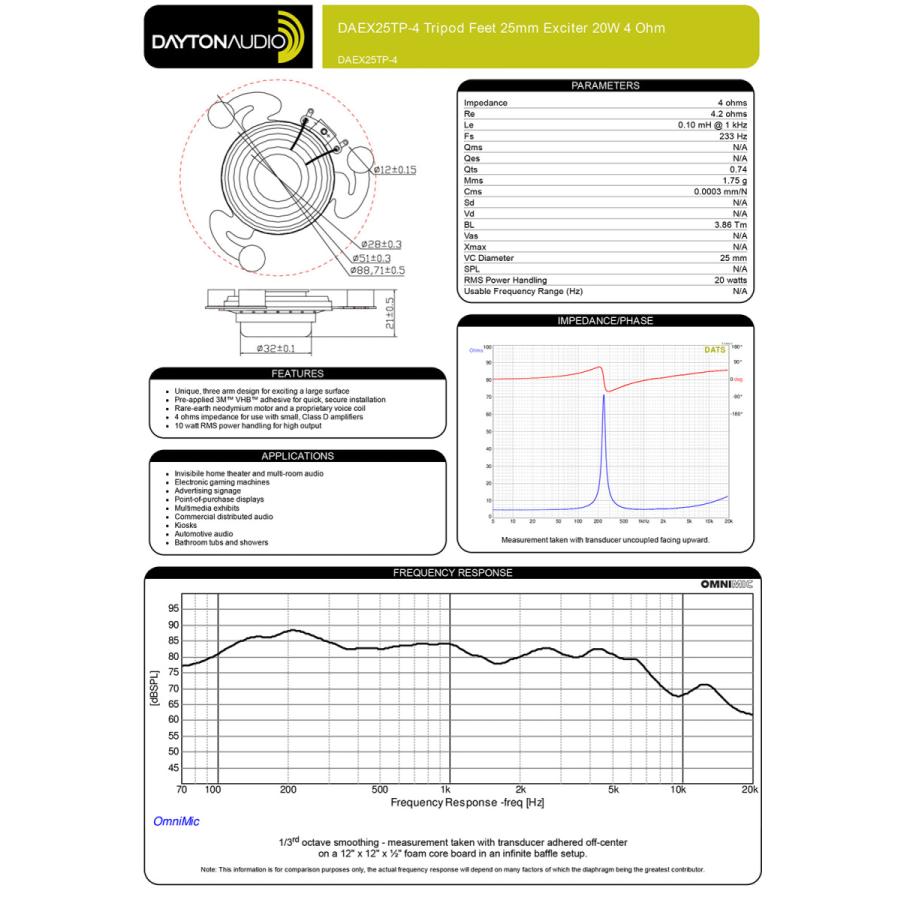 Dayton Audio DAEX25TP-4 2.5cm 3本脚付 エキサイター 20W 4Ω : EOSS