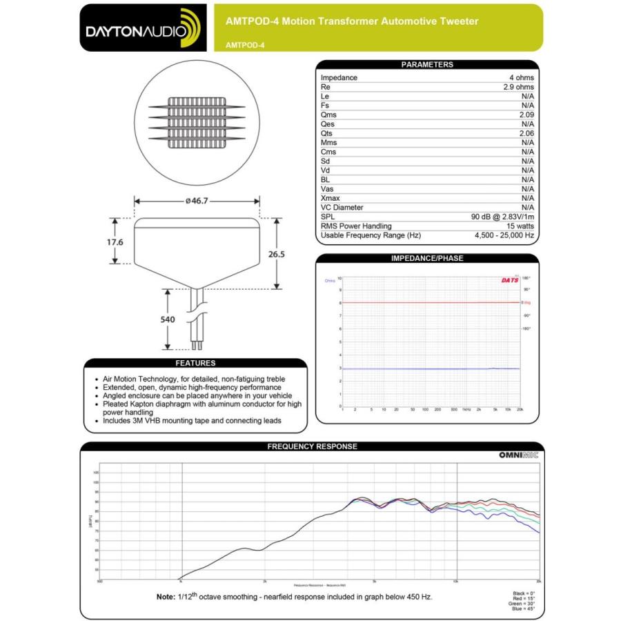 Dayton Audio AMTPOD-4 エアモーション カー用ツィーターセット（ペア）｜eoss-store｜07