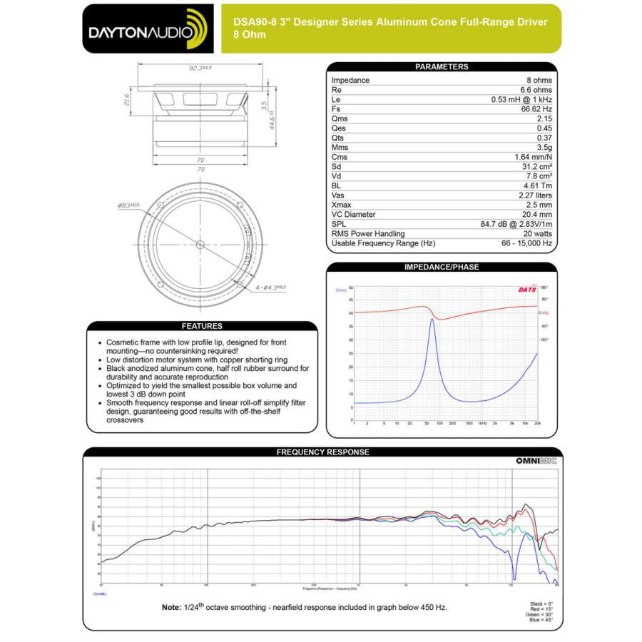 Dayton Audio DSA90-8 スピーカーユニット 9cm アルミコーン