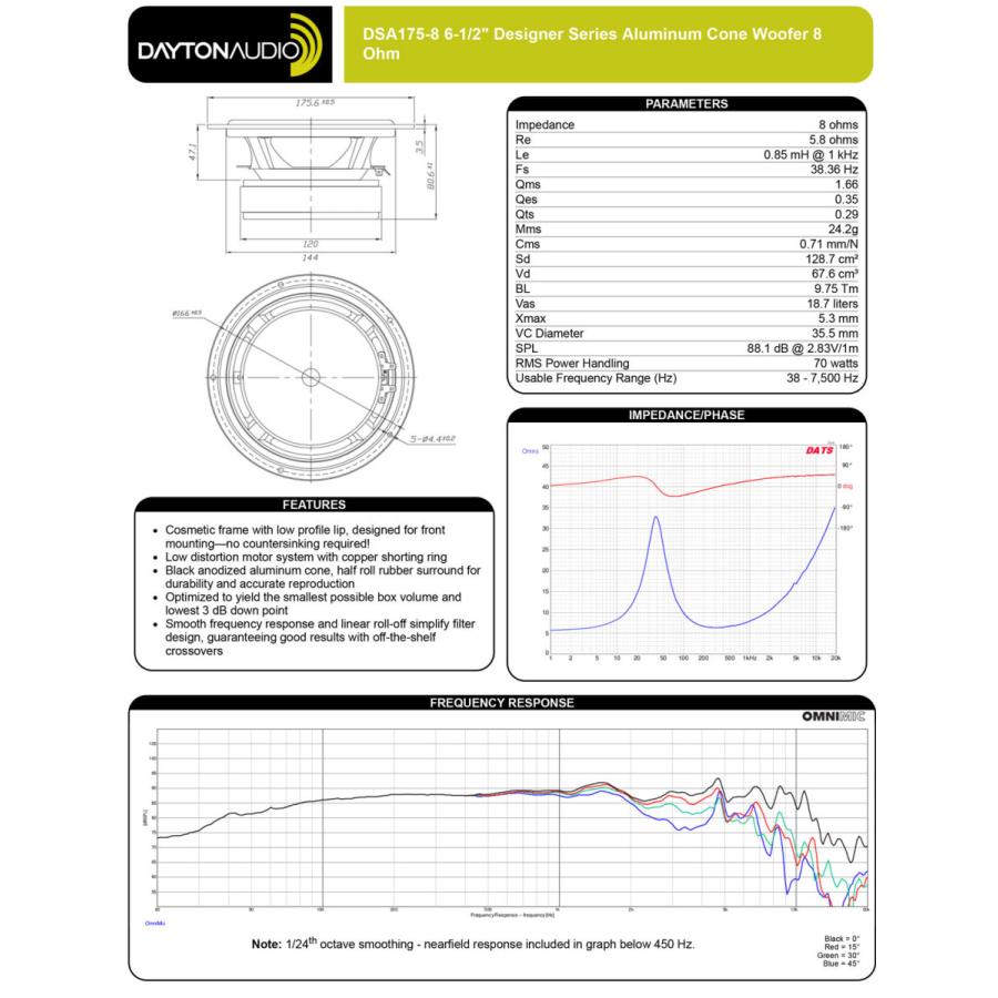 Dayton Audio DSA175-8 スピーカーユニット 17.5cm アルミコーン ウーファー 8Ω｜eoss-store｜04