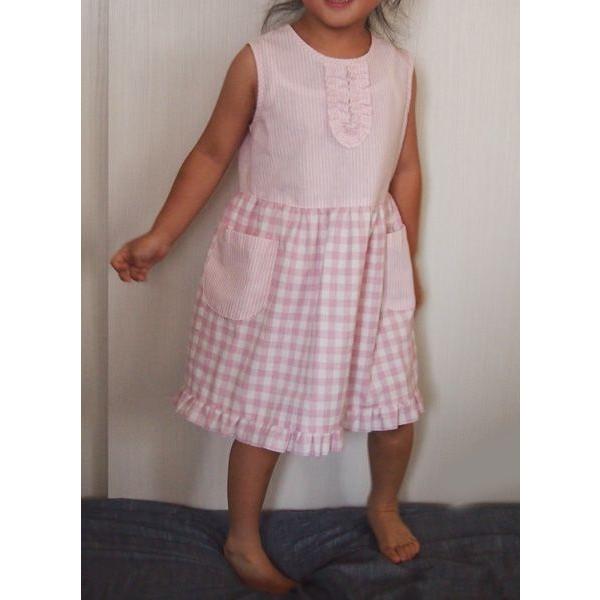 型紙 パターン 子供服ギャザー切替フリルワンピース型紙 ノースリーブ テキスト付き Kop 005 Eパターン コレクション ヤフー店 通販 Yahoo ショッピング
