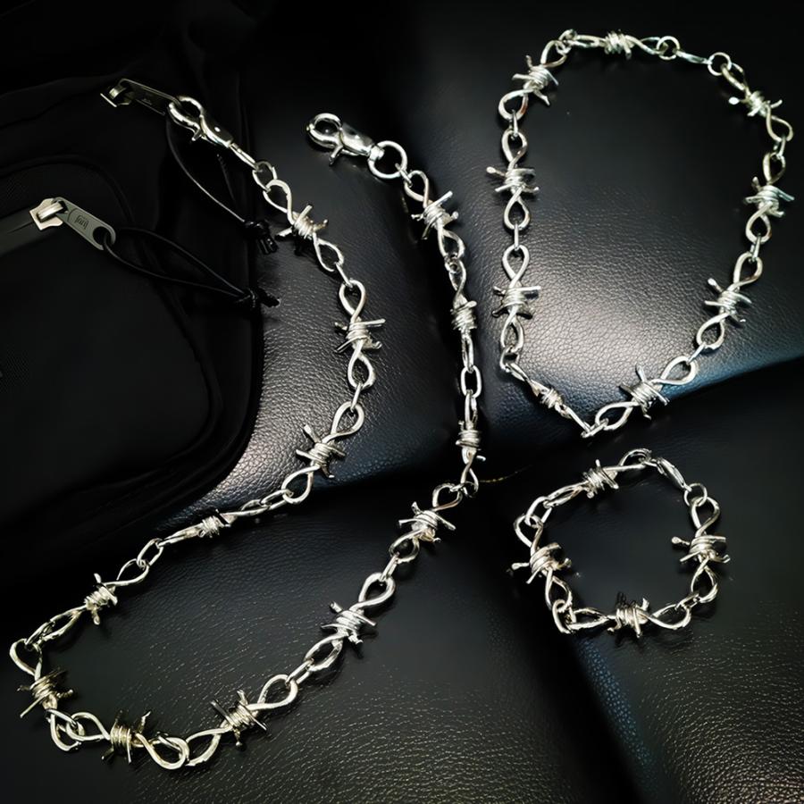 有刺鉄線 チェーン 3点セット パンツチェーン ネックレス ブレスレット フック ウォレットチェーン ジーンズチェーン メンズ レディース バイカーズファッション |  | 11