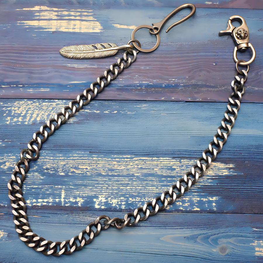 フェザー パンツチェーン 羽根モチーフ スカル フック バネクリップ ウォレットチェーン ジーンズチェーン ウエストチェーン キーチェーン