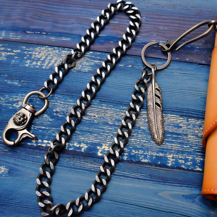 フェザー パンツチェーン 羽根モチーフ スカル フック バネクリップ ウォレットチェーン ジーンズチェーン ウエストチェーン キーチェーン