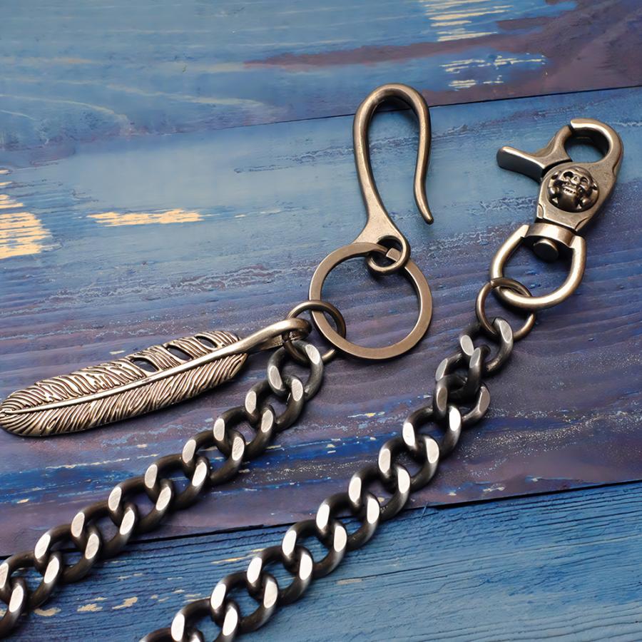 フェザー パンツチェーン 羽根モチーフ スカル フック バネクリップ ウォレットチェーン ジーンズチェーン ウエストチェーン キーチェーン