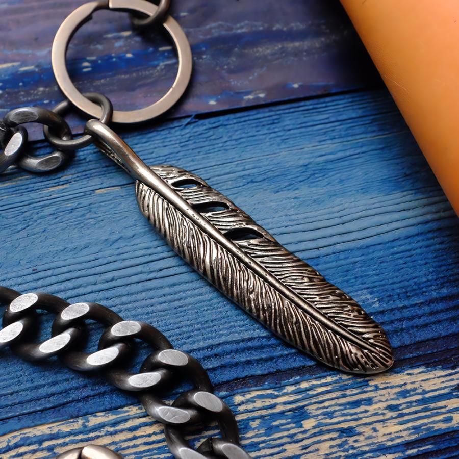 フェザー パンツチェーン 羽根モチーフ スカル フック バネクリップ ウォレットチェーン ジーンズチェーン ウエストチェーン キーチェーン