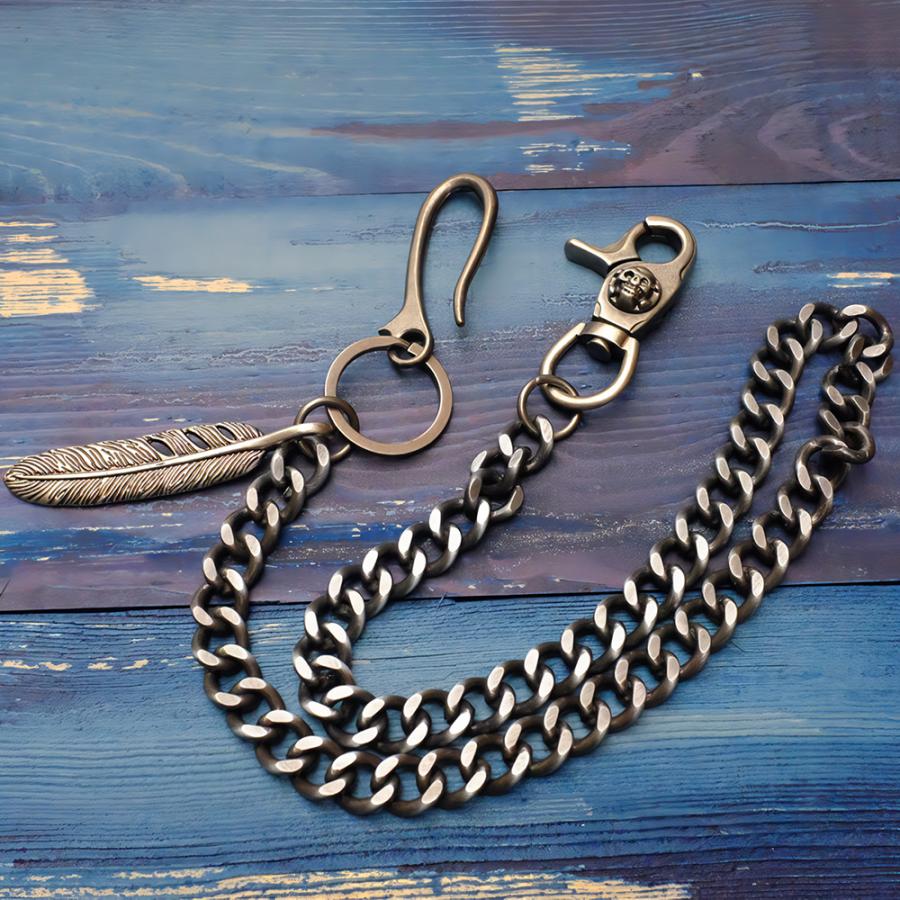 フェザー パンツチェーン 羽根モチーフ スカル フック バネクリップ ウォレットチェーン ジーンズチェーン ウエストチェーン キーチェーン