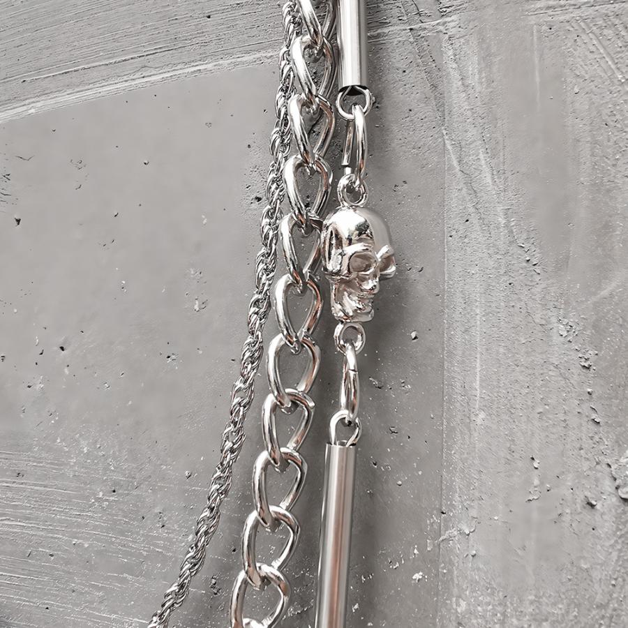 パイプライン＆スカル パンツチェーン 3連 シルバー フック ウォレットチェーン ジーンズチェーン ウエストチェーン メンズ レディース チェーン アクセサリー |  | 12