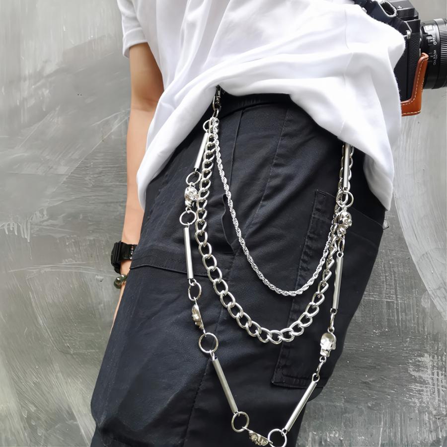 パイプライン＆スカル パンツチェーン 3連 シルバー フック ウォレットチェーン ジーンズチェーン ウエストチェーン メンズ レディース チェーン アクセサリー |  | 13