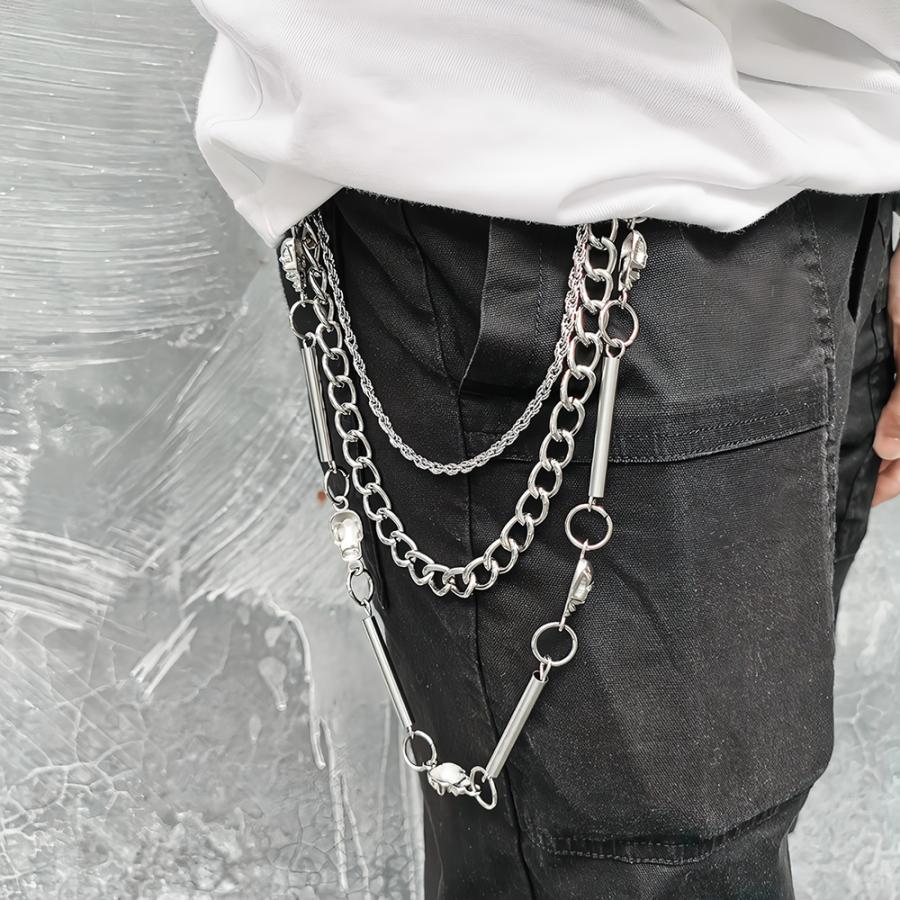 パイプライン＆スカル パンツチェーン 3連 シルバー フック ウォレットチェーン ジーンズチェーン ウエストチェーン メンズ レディース チェーン アクセサリー |  | 14