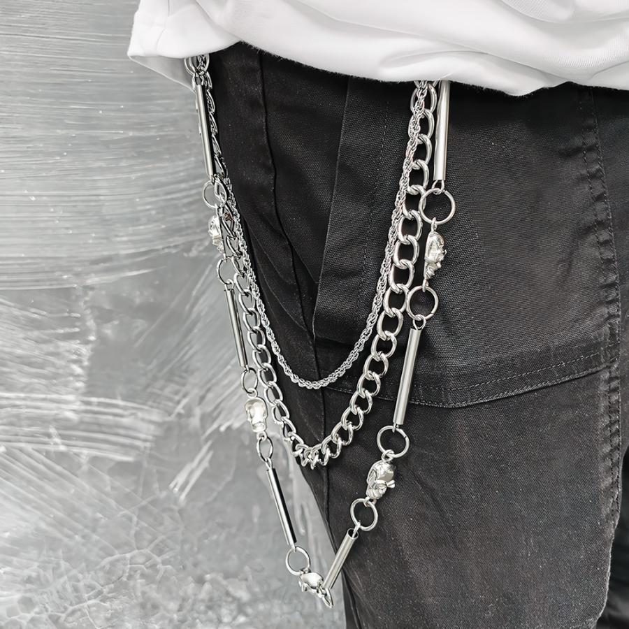 パイプライン＆スカル パンツチェーン 3連 シルバー フック ウォレットチェーン ジーンズチェーン ウエストチェーン メンズ レディース チェーン アクセサリー |  | 15