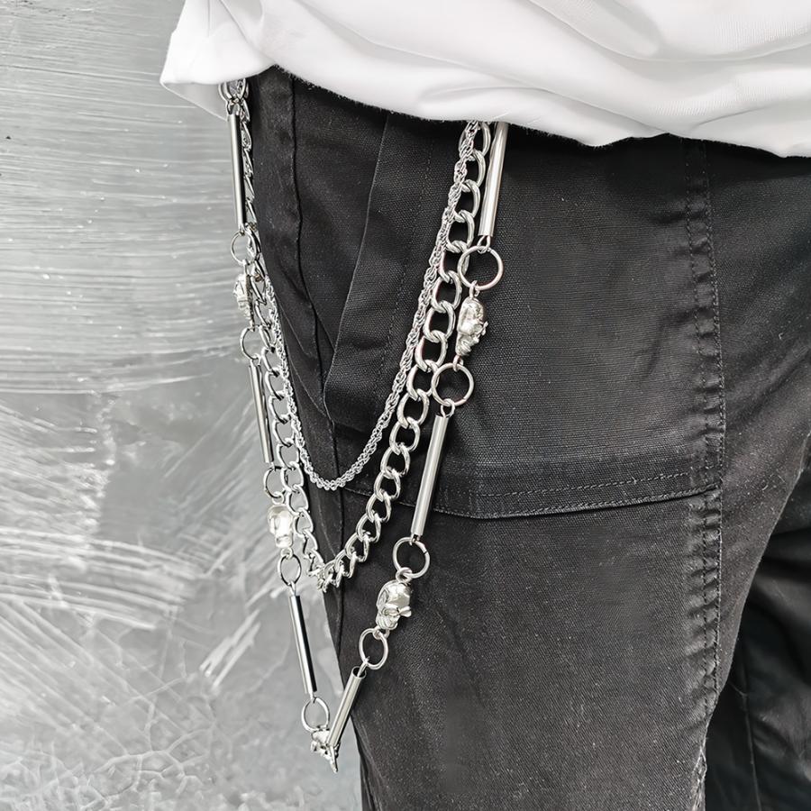 パイプライン＆スカル パンツチェーン 3連 シルバー フック ウォレットチェーン ジーンズチェーン ウエストチェーン メンズ レディース チェーン アクセサリー |  | 16