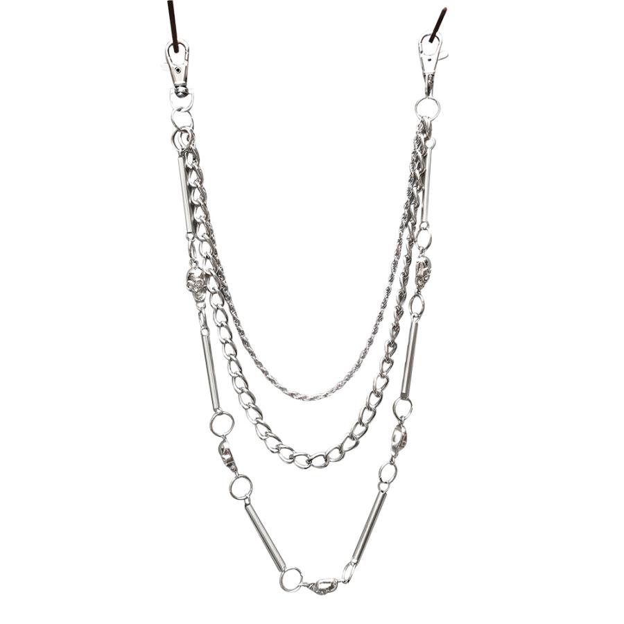 パイプライン＆スカル パンツチェーン 3連 シルバー フック ウォレットチェーン ジーンズチェーン ウエストチェーン メンズ レディース チェーン アクセサリー |  | 19