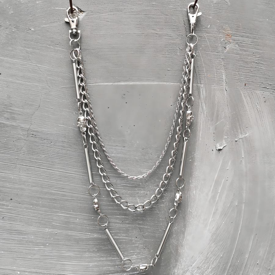 パイプライン＆スカル パンツチェーン 3連 シルバー フック ウォレットチェーン ジーンズチェーン ウエストチェーン メンズ レディース チェーン アクセサリー |  | 09