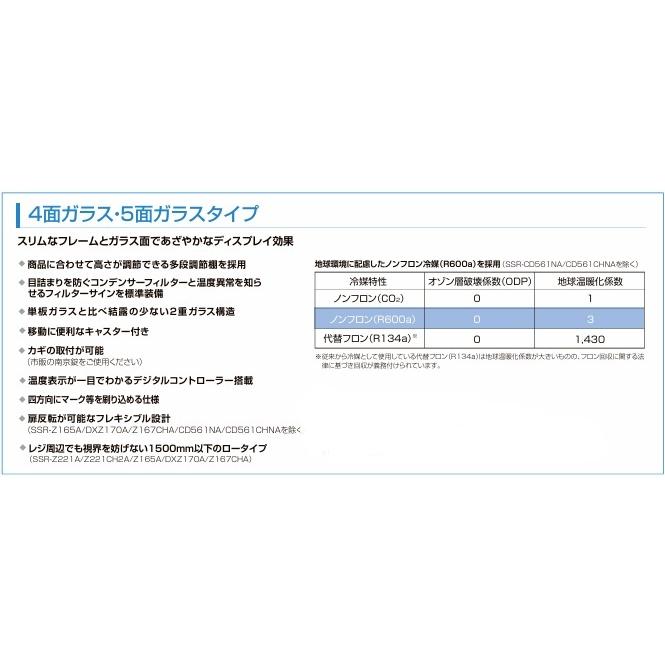 パナソニック冷蔵五面ガラスショーケース 型式：SSR-Z165A（旧SSR-Z165） 送料無料（メーカーより直送）メーカー保証付の画像