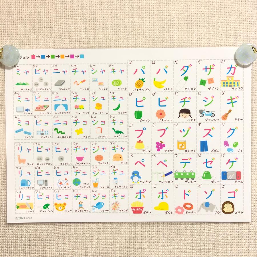 A4サイズ　カタカナポスター（濁音・半濁音・拗音）　書き順色分け　カタカナ表　学習ポスター　防水 |  | 02