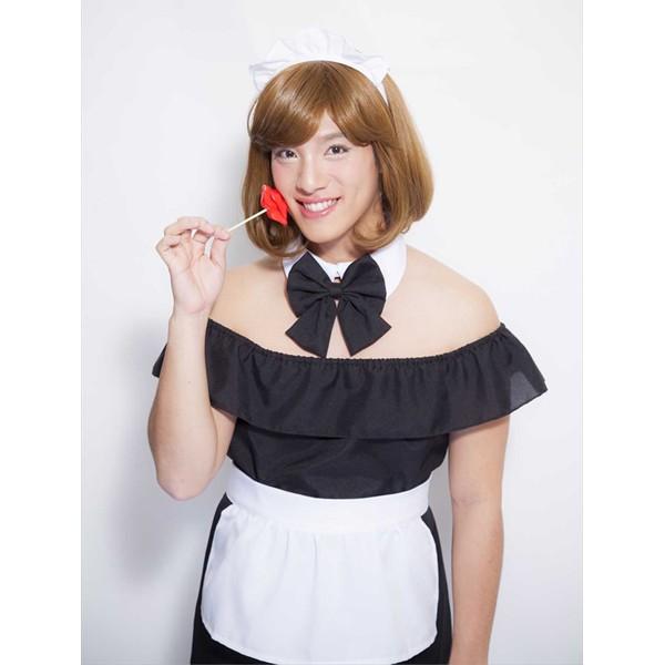 コスプレ　大きいサイズ メイド服一式 ロングフリル長袖メイド服ワンピ―ス (M/L/2L/3L/4L/5L/6L