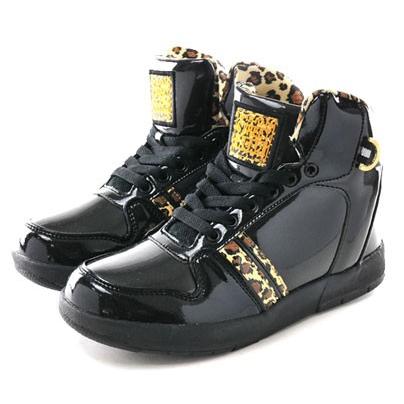 VISION：ヴィジョン【MULBERRY MID】MCR-418 ダンスシューズ ハイカット スニーカー●ブラック/ゴールド レオパード | 