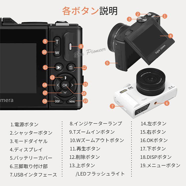 デジタルカメラ 5K画質 VLOGカメラ デジカメ キッズカメラ 7200万画素